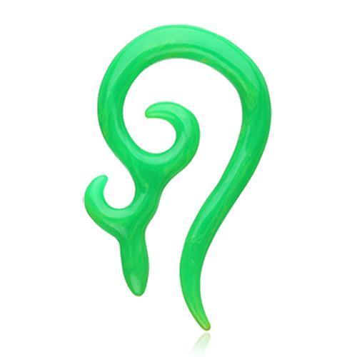 Green Devil&#39;s Horn Acrylic Ear Gauge Spiral Hanging Taper - 1 Pair