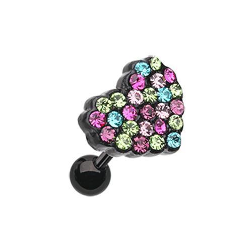 Green/Fuchsia/Turquoise Sprinkles Heart Multi-Gem Tragus Cartilage Barbell Earring - 1 Piece