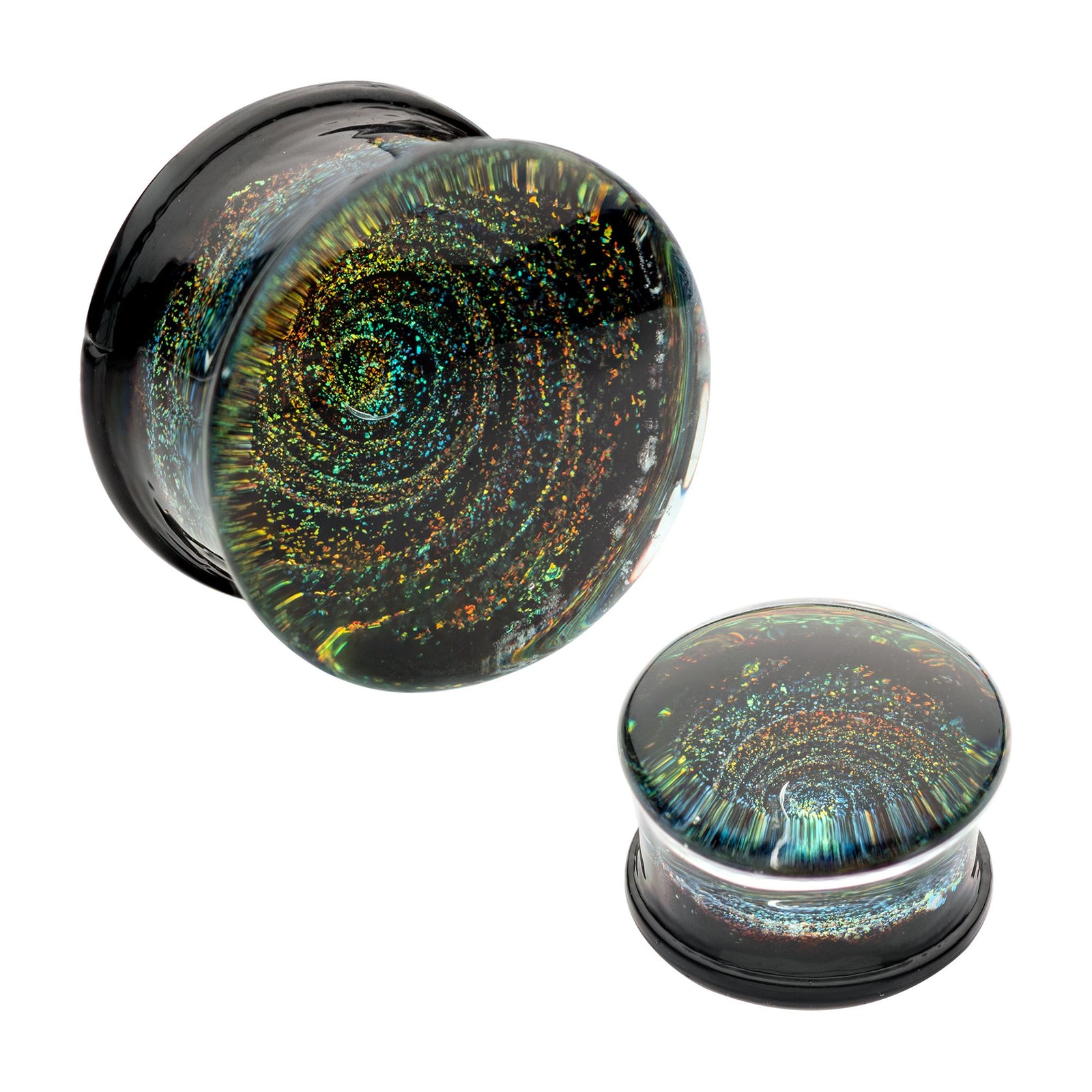 Organics Green Galaxy Swirl Double Flare Glass Plug pgls302g-2pr -Rebel Bod-RebelBod