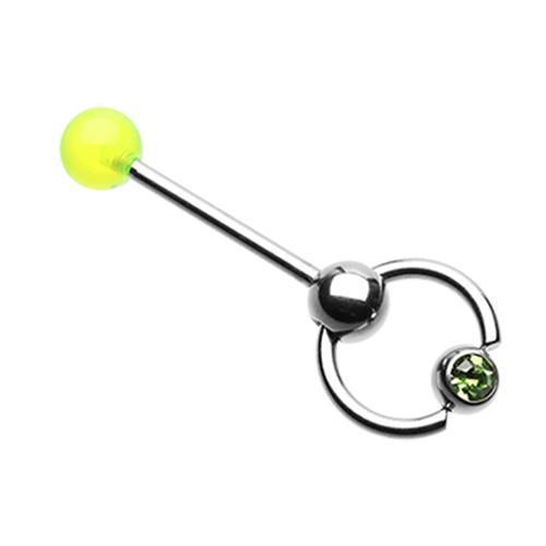Green Gem Ball Top Slave Barbell Ring