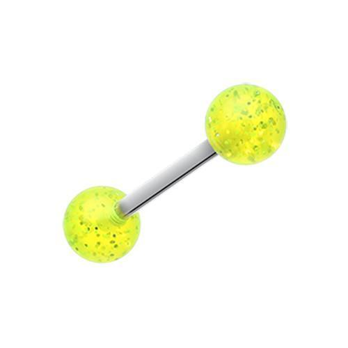 Green Glitter Ball UV Acrylic Barbell Tongue Ring