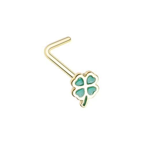 Green Golden Feeling Lucky Shamrock L-Shape Nose Ring