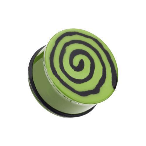 Green Hypnotic Swirls Acrylic Single Flared Ear Gauge Plug - 1 Pair