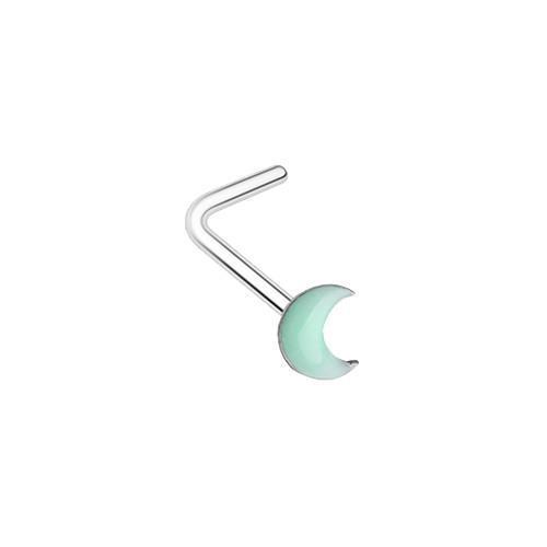 Green Illuminating Glow in the Dark Moon L-Shape Nose Ring