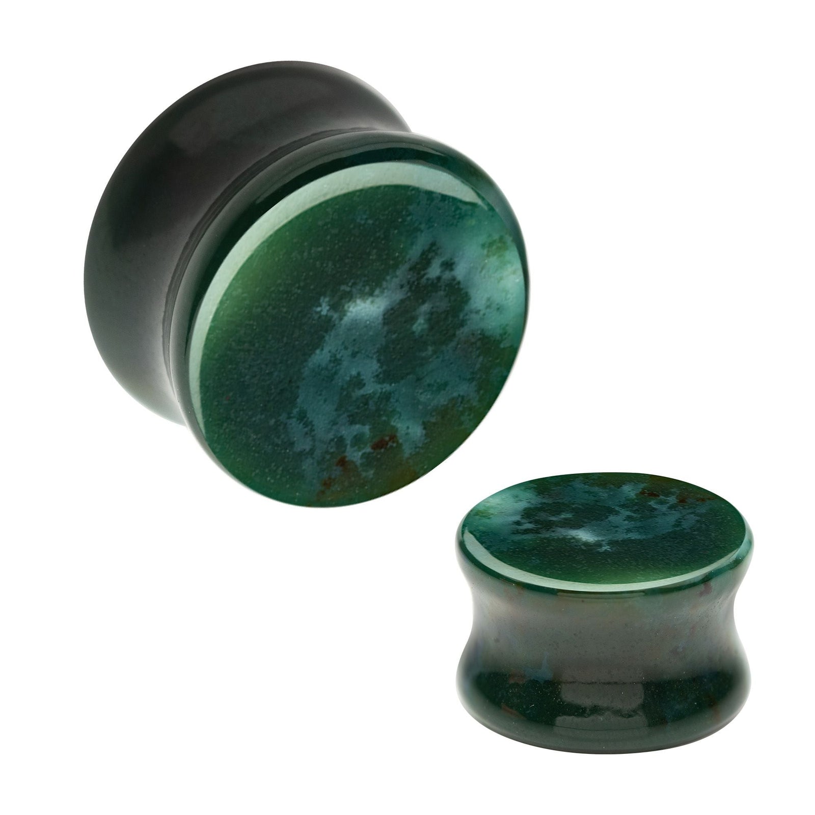 Organics Green Indian Agate Stone Concave Double Flare Plug pstn36-2pr -Rebel Bod-RebelBod