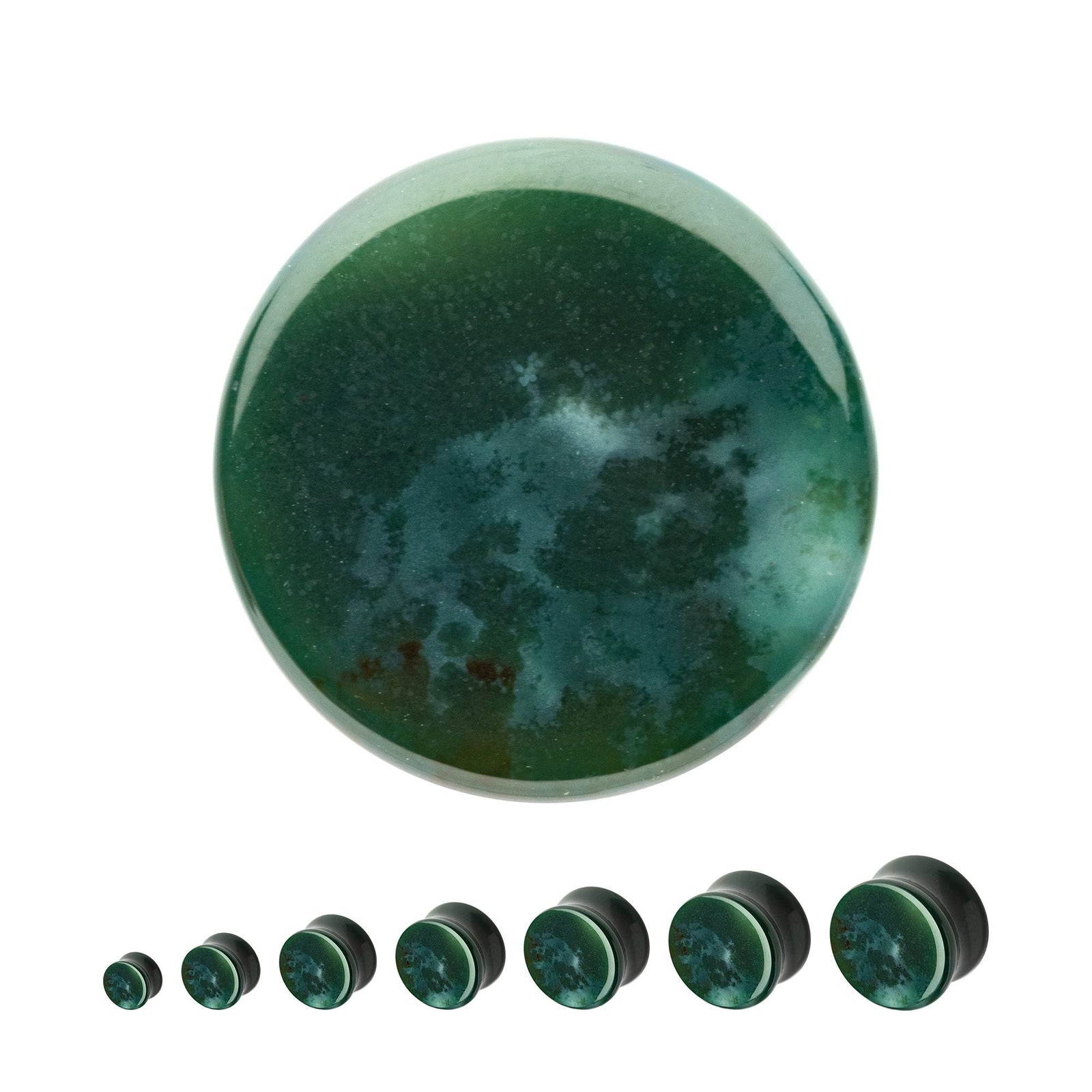 Organics Green Indian Agate Stone Concave Double Flare Plug pstn36-2pr -Rebel Bod-RebelBod