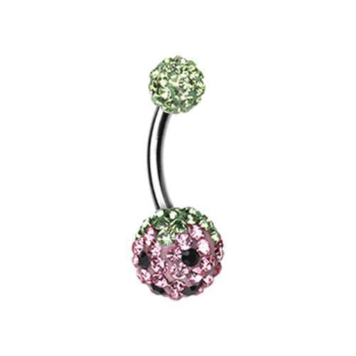 Green/Light Pink Sweet Berry Multi-Sprinkle Dot Belly Button Ring