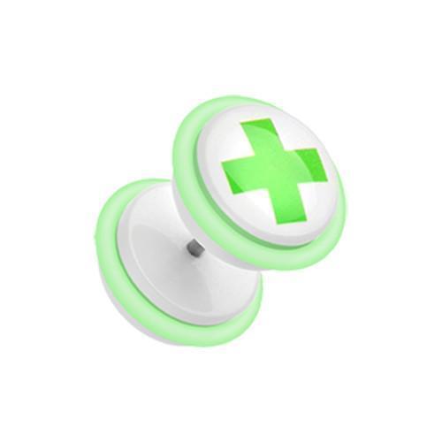 Green Medic Cross Acrylic Fake Plug w/ O-Rings - 1 Pair