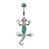 Green Moving Gecko Lizard Sparkle Belly Button Ring