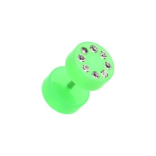 Green Neon Multi Gem Solid Acrylic Fake Plug - 1 Pair