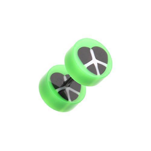 Green Peace Heart UV Acrylic Fake Plug - 1 Pair