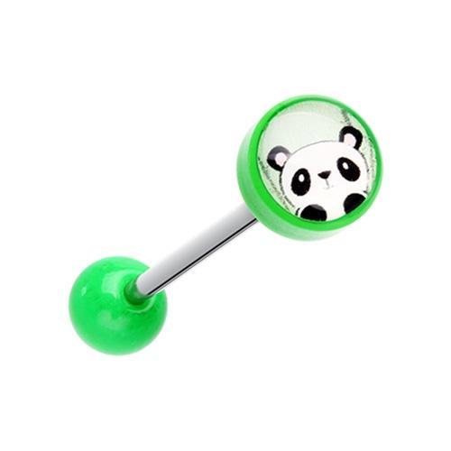 Green Peeking Panda Acrylic Logo Barbell Tongue Ring