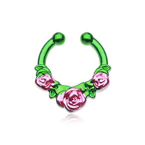 Green/Pink Rose Garden Icon Fake Septum Clip-On Ring