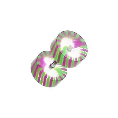 Green/Purple Pinwheel Stripe UV Acrylic Fake Plug - 1 Pair
