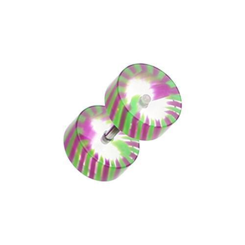 Green/Purple Pinwheel Stripe UV Acrylic Fake Plug - 1 Pair