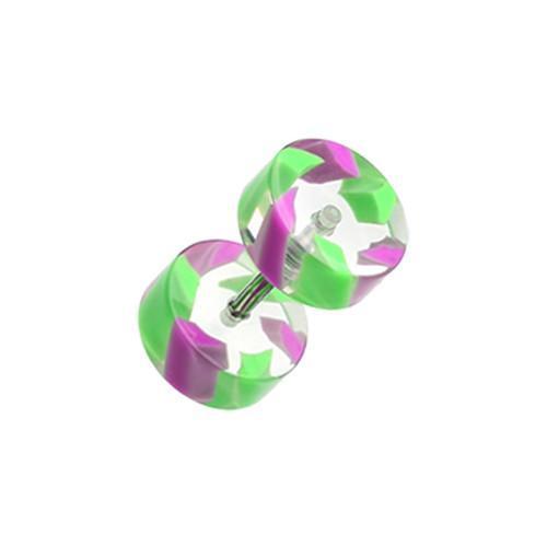 Green/Purple Two Tone Stripe UV Acrylic Fake Plug - 1 Pair