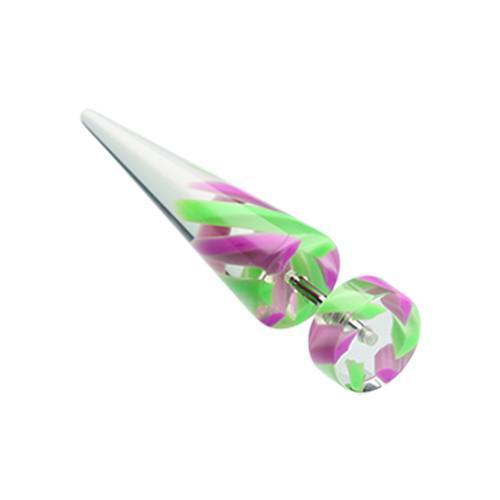 Green/Purple Two Tone Stripe UV Acrylic Fake Taper - 1 Pair