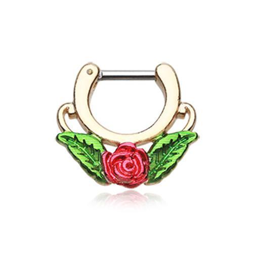 Green/Red Golden Rose Blossom Icon Septum Clicker / Daith Clicker - 1 Piece