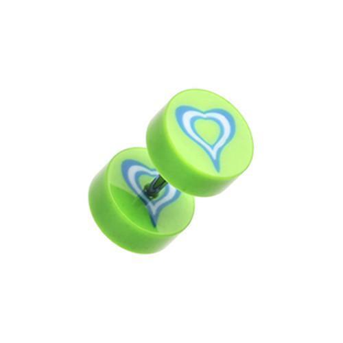 Green Retro Heart UV Acrylic Fake Plug - 1 Pair