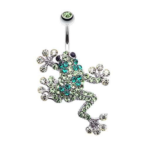 Green Sparkle Leaping Frog Belly Button Ring