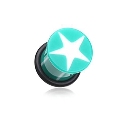 Green/White Star Breaker Acrylic Single Flared Ear Gauge Plug - 1 Pair