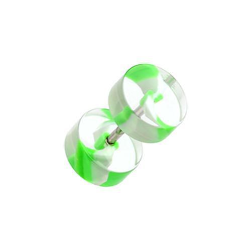 Green/White Swirl Stripe UV Acrylic Fake Plug - 1 Pair