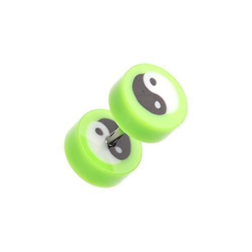 Green Ying Yang Retro UV Acrylic Fake Plug - 1 Pair