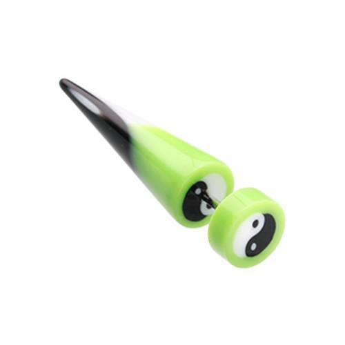 Green Ying Yang Retro UV Acrylic Fake Taper - 1 Pair