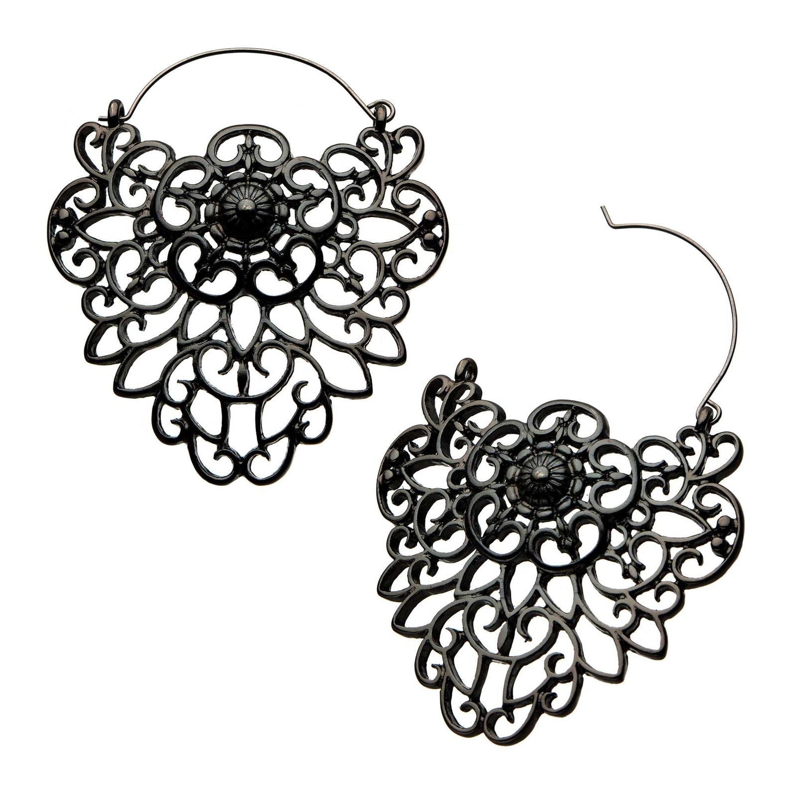 Gunmetal Plated Filigree Crest Shape Plug Hoop plghoop38-pr -Rebel Bod-RebelBod