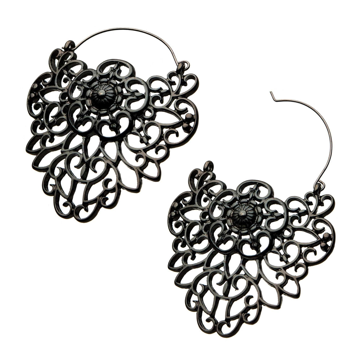 Gunmetal Plated Filigree Crest Shape Plug Hoop plghoop38-pr -Rebel Bod-RebelBod