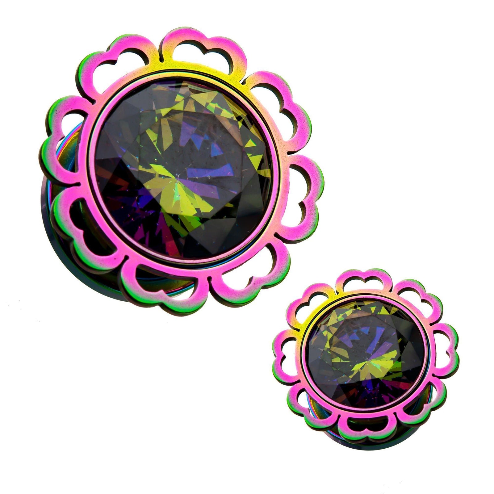 Half-heart Edged Double Flared Ear Gauge Plugs Vitrail Medium Gem - 1 Pair