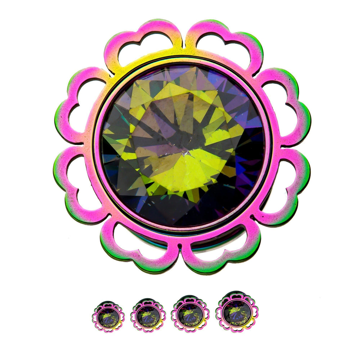 Half-heart Edged Double Flared Ear Gauge Plugs Vitrail Medium Gem - 1 Pair