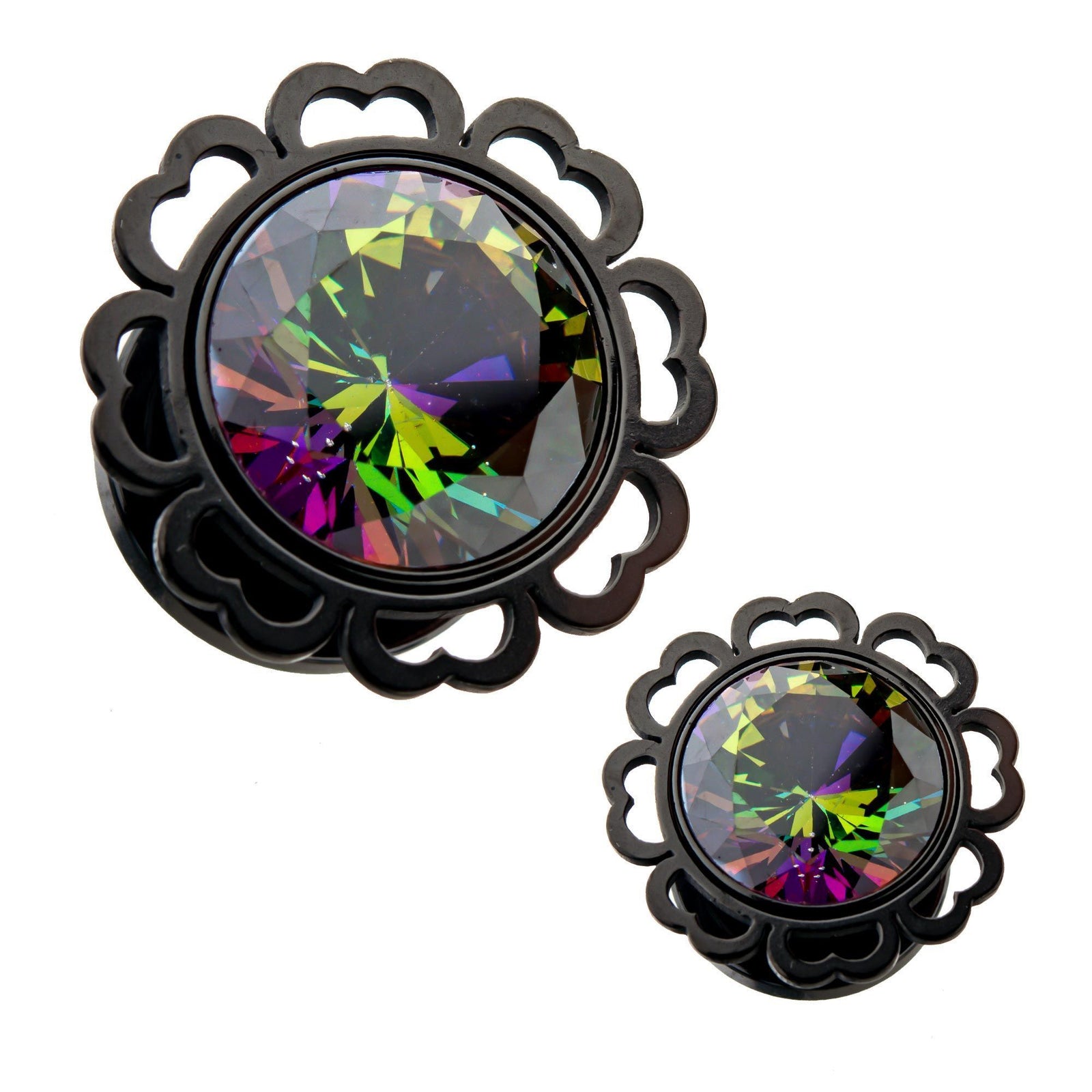 Half-Heart edged Double Flared Ear Gauge Plugs Vitrail Medium Gem - 1 Pair