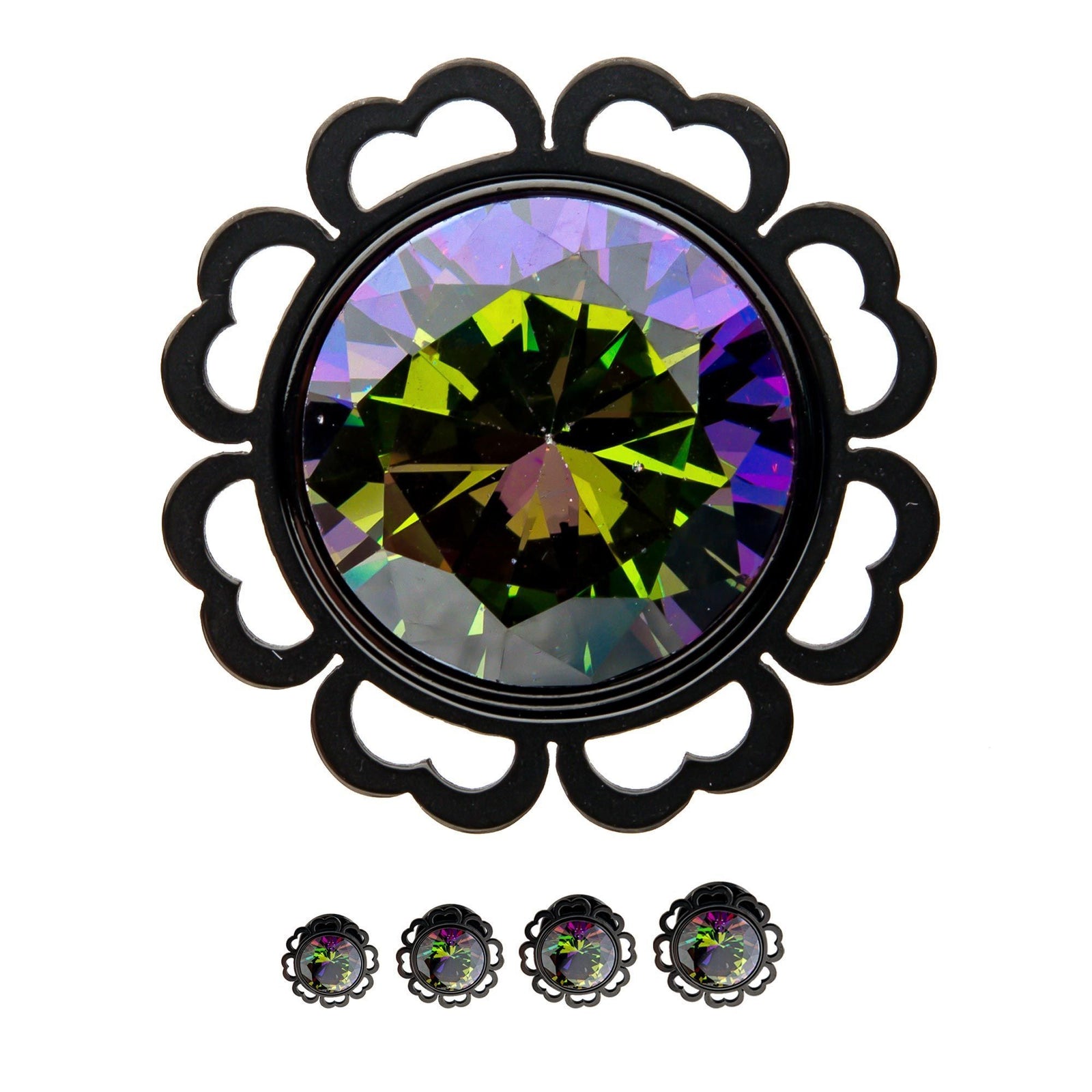 Half-Heart edged Double Flared Ear Gauge Plugs Vitrail Medium Gem - 1 Pair