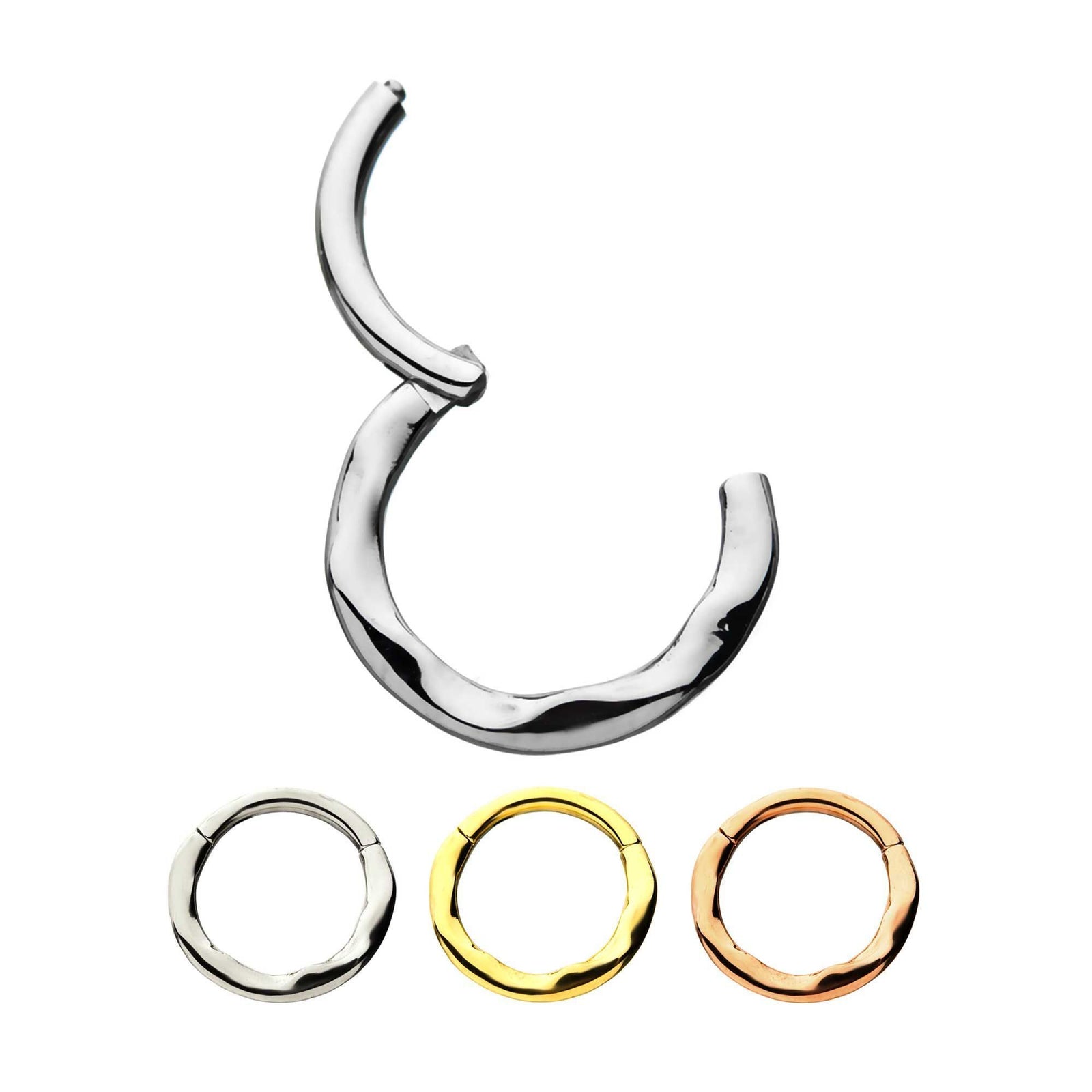 SEAMLESS CLICKER Hammered Wave Clicker Hinged Segment Ring sbvsgrhd611 -Rebel Bod-RebelBod