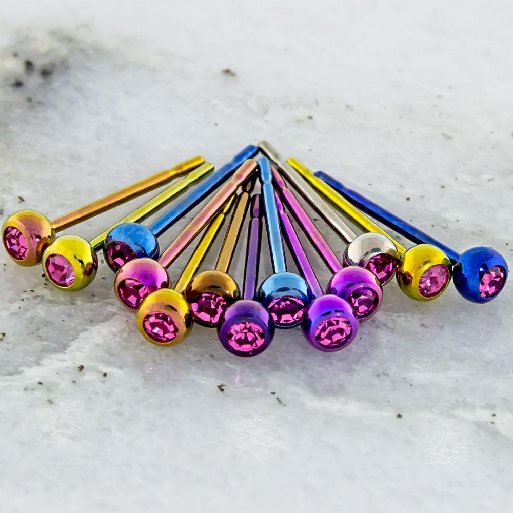 Stud Earrings Hand Polished Gem Titanium Stud Earrings Bevel - 1 Pair -Rebel Bod-RebelBod