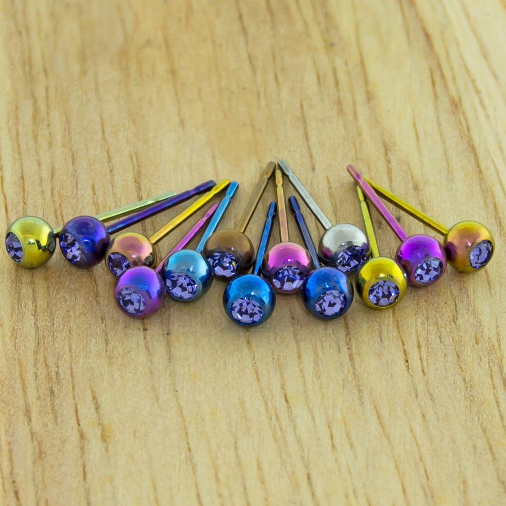 Stud Earrings Hand Polished Gem Titanium Stud Earrings Bevel - 1 Pair -Rebel Bod-RebelBod