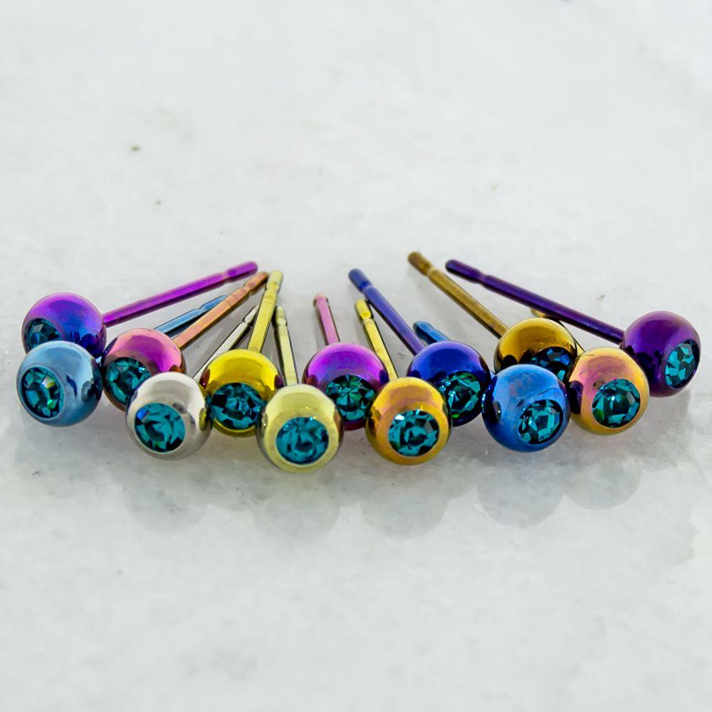 Stud Earrings Hand Polished Gem Titanium Stud Earrings Bevel - 1 Pair -Rebel Bod-RebelBod