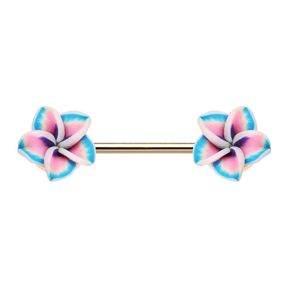 Hawaiian Plumeria Flower Nipple Barbell - 1 Piece