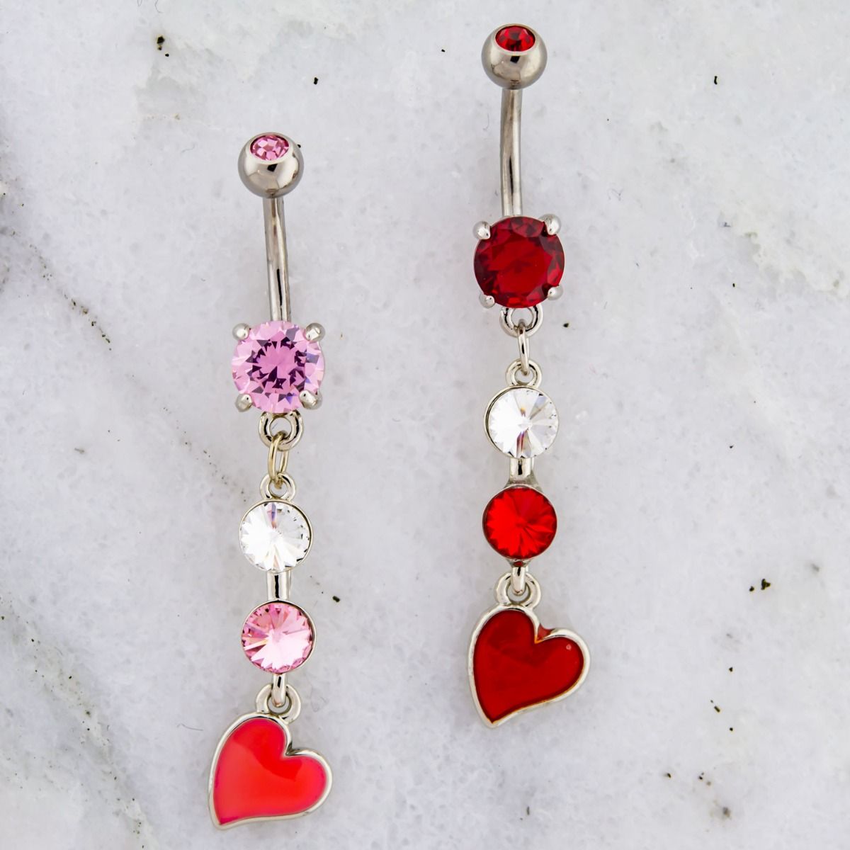 Belly Ring - No Dangle Heart and Gem Dangle Navel Ring - 1 Piece -Rebel Bod-RebelBod