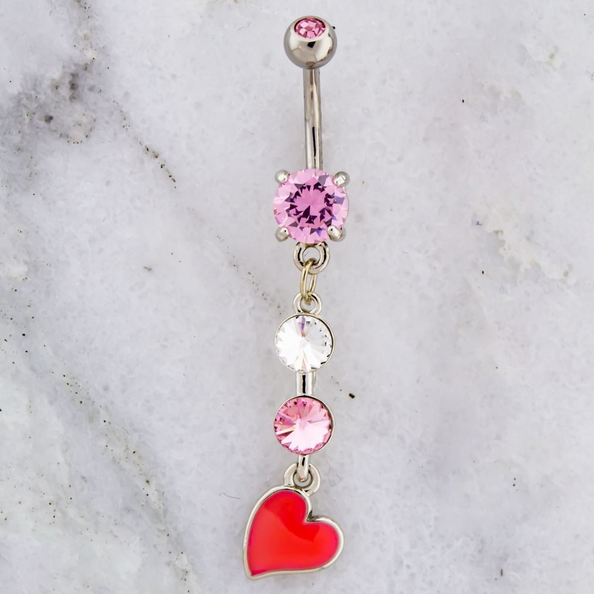 Belly Ring - No Dangle Heart and Gem Dangle Navel Ring - 1 Piece -Rebel Bod-RebelBod