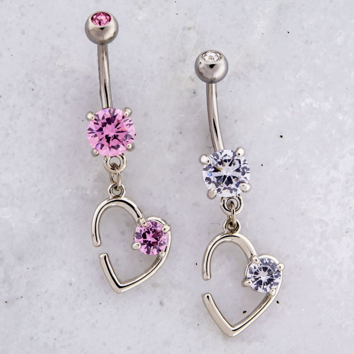 Belly Ring - No Dangle Heart Cutout With Gem Navel Ring - 1 Piece -Rebel Bod-RebelBod