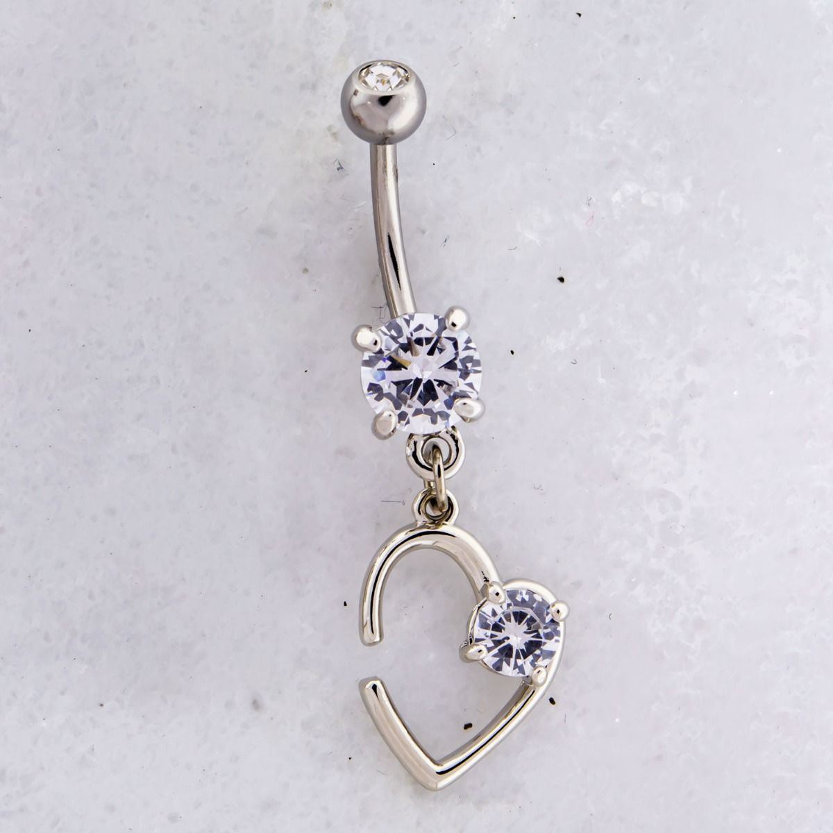 Belly Ring - No Dangle Heart Cutout With Gem Navel Ring - 1 Piece -Rebel Bod-RebelBod