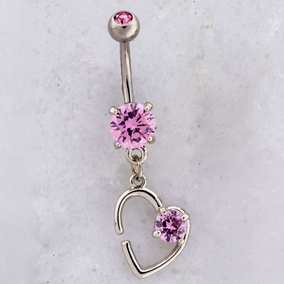 Belly Ring - No Dangle Heart Cutout With Gem Navel Ring - 1 Piece -Rebel Bod-RebelBod