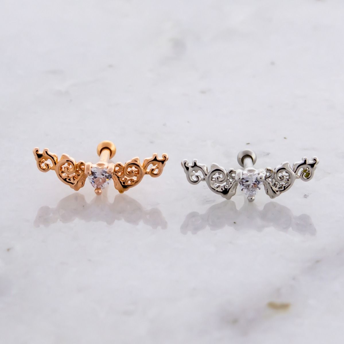 STRAIGHT BARBELL Heart Filigree Ear Barbell - 1 Piece -Rebel Bod-RebelBod