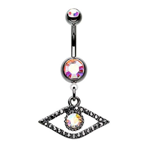 Hematite/Aurora Borealis Eye of the Dragon Belly Button Ring