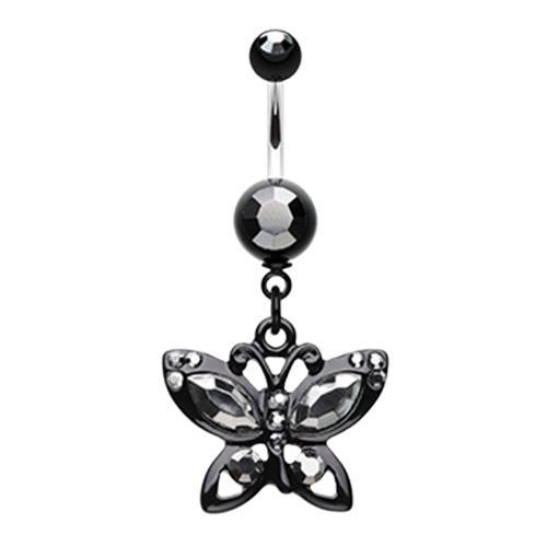 Hematite Black Butterfly Sparkle Belly Button Ring