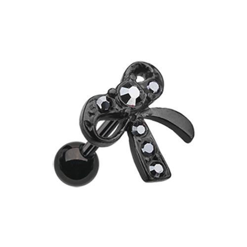 Hematite Black Lacy Bow-Tie Tragus Cartilage Barbell Earring - 1 Piece