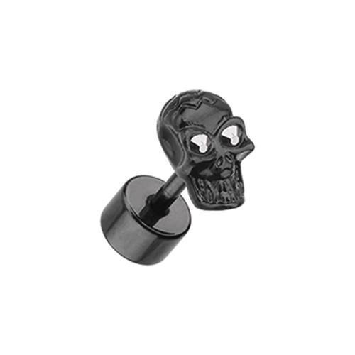 Hematite Black Luster Skull Fake Plug - 1 Pair