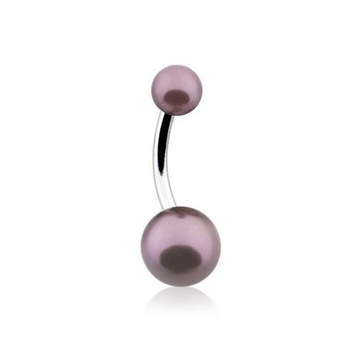 Hematite Double Luster Pearl Ball Belly Button Ring